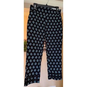 Crown & Ivy Womens Black Blue Floral Print Crop Pants Lattice Hem Size 6 NWT